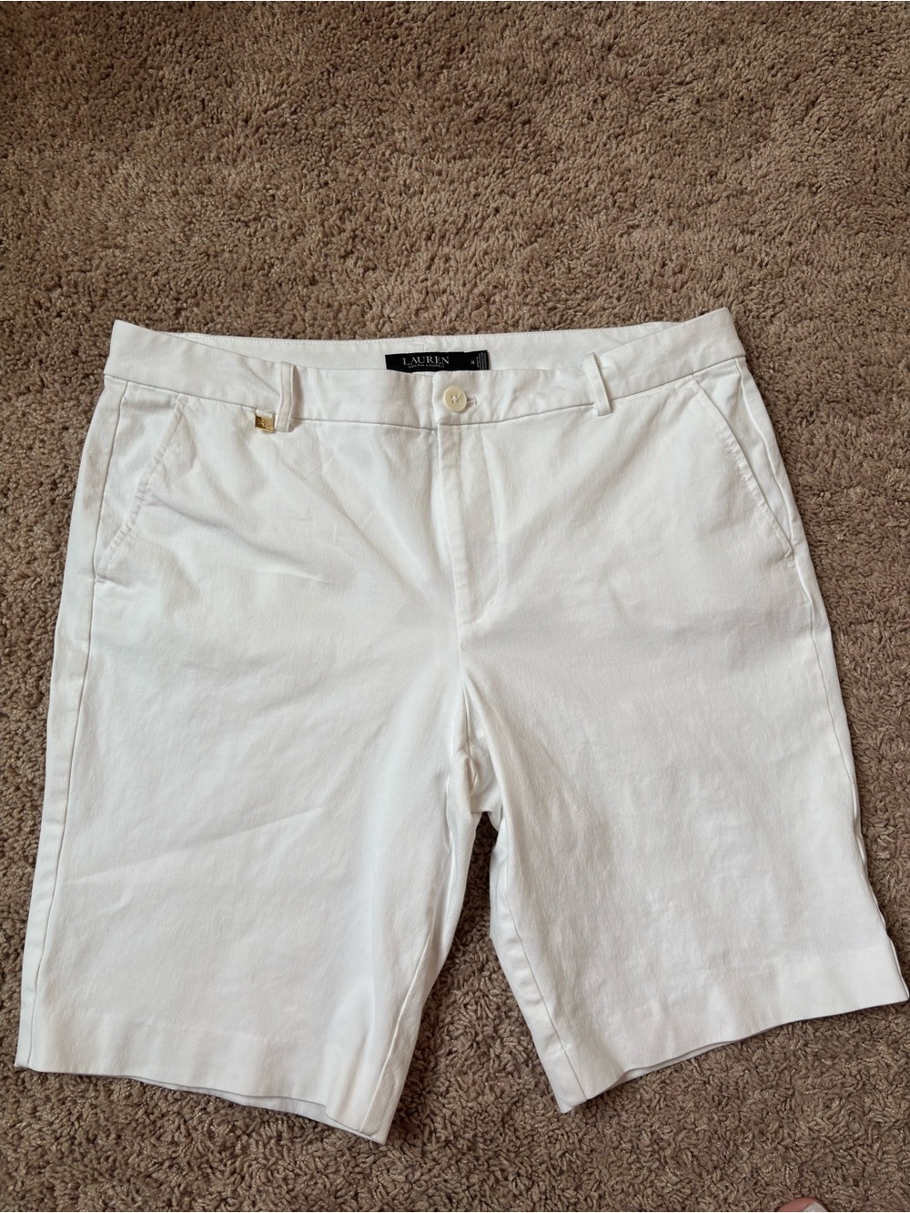 Ralph Lauren White Women's Cotton Shorts with Gold Accent